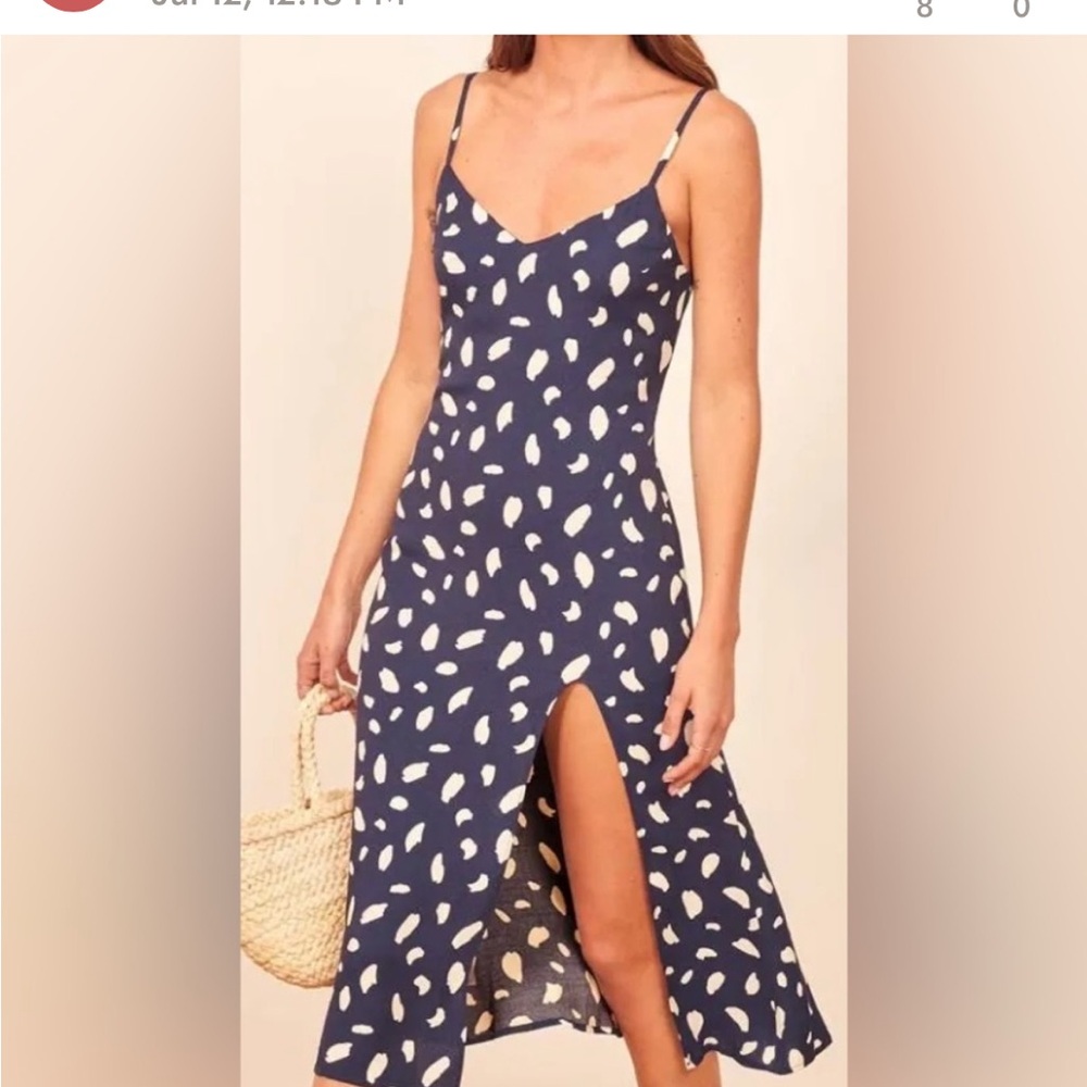 Reformation Crimini Dress Printed Navy SZ 2